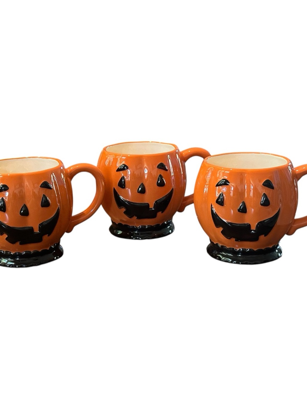 Hallmark Orange and Black Pumpkin Face Ceramic Mug Set
